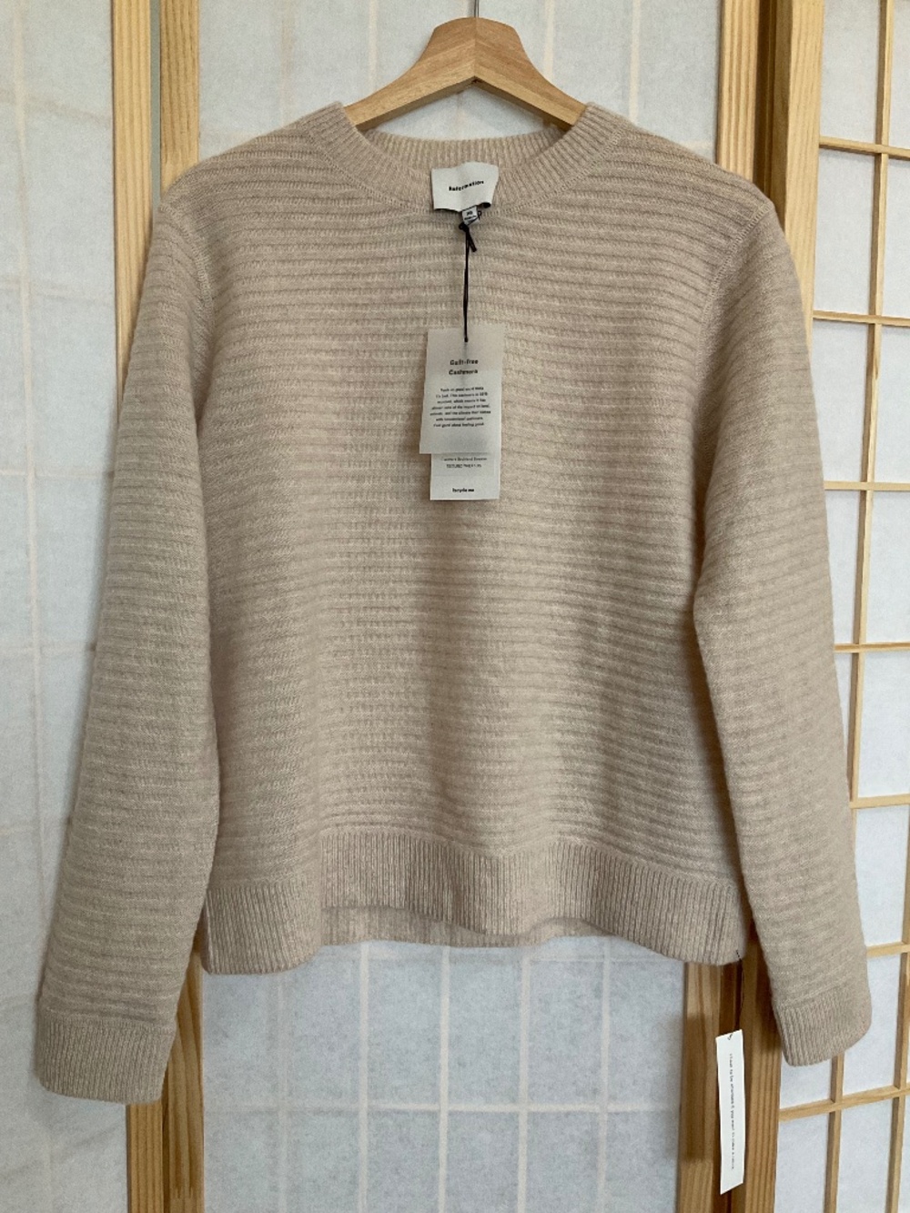Reformation Cashmere Boyfriend Sweater Textured Wheat Sz: XS Orig: $218